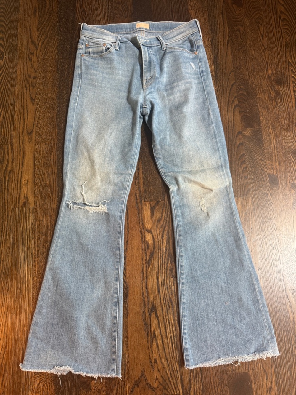 MOTHER Light Wash Distressed Flare Jeans